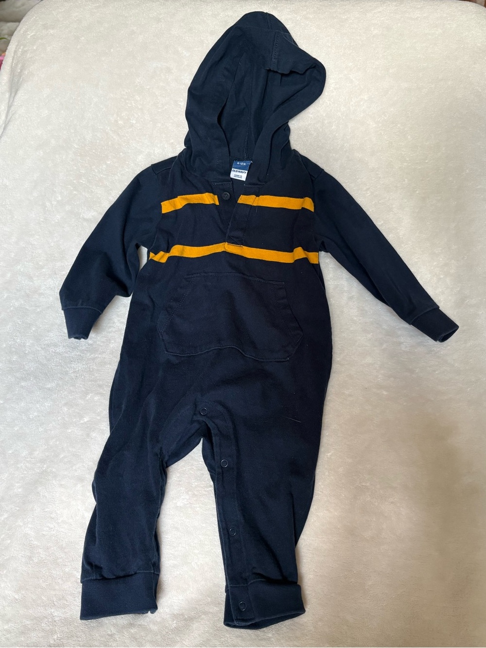 Old Navy Navy Hooded One-Piece with Yellow Stripes